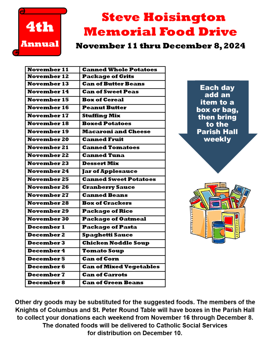 Steve Hoisington Food Drive Flyer 2024